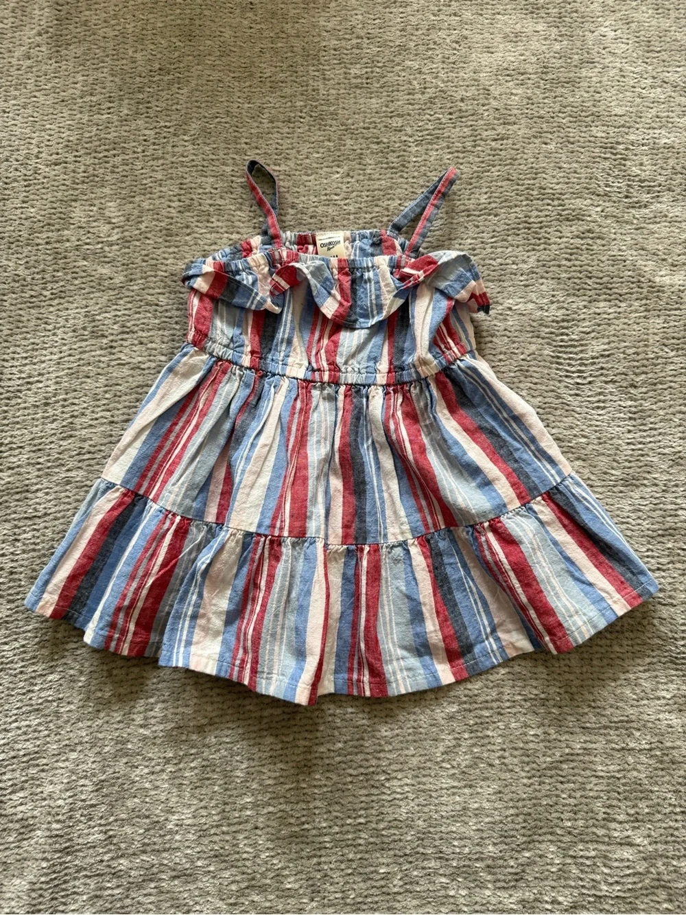 OshKosh B’Gosh Baby Girl‎ Striped Sundress Red Blue White 12M Tiered